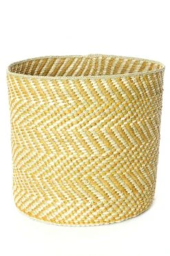 Swahili African Modern Yellow And Natural Maila Milulu Reed Basket